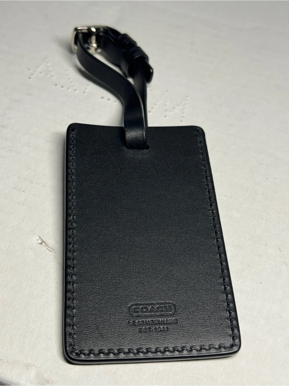 Coach Black Leather Luggage Tag with Strap